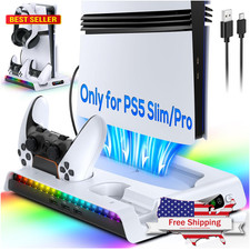 RGB Charging Stand for PS5 Pro Slim with Cooling Fan 9 LED Lights Dual