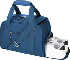 14 Inch Navy Blue Small Gym Duffle Bag Shoe Compartment Carry On Travel