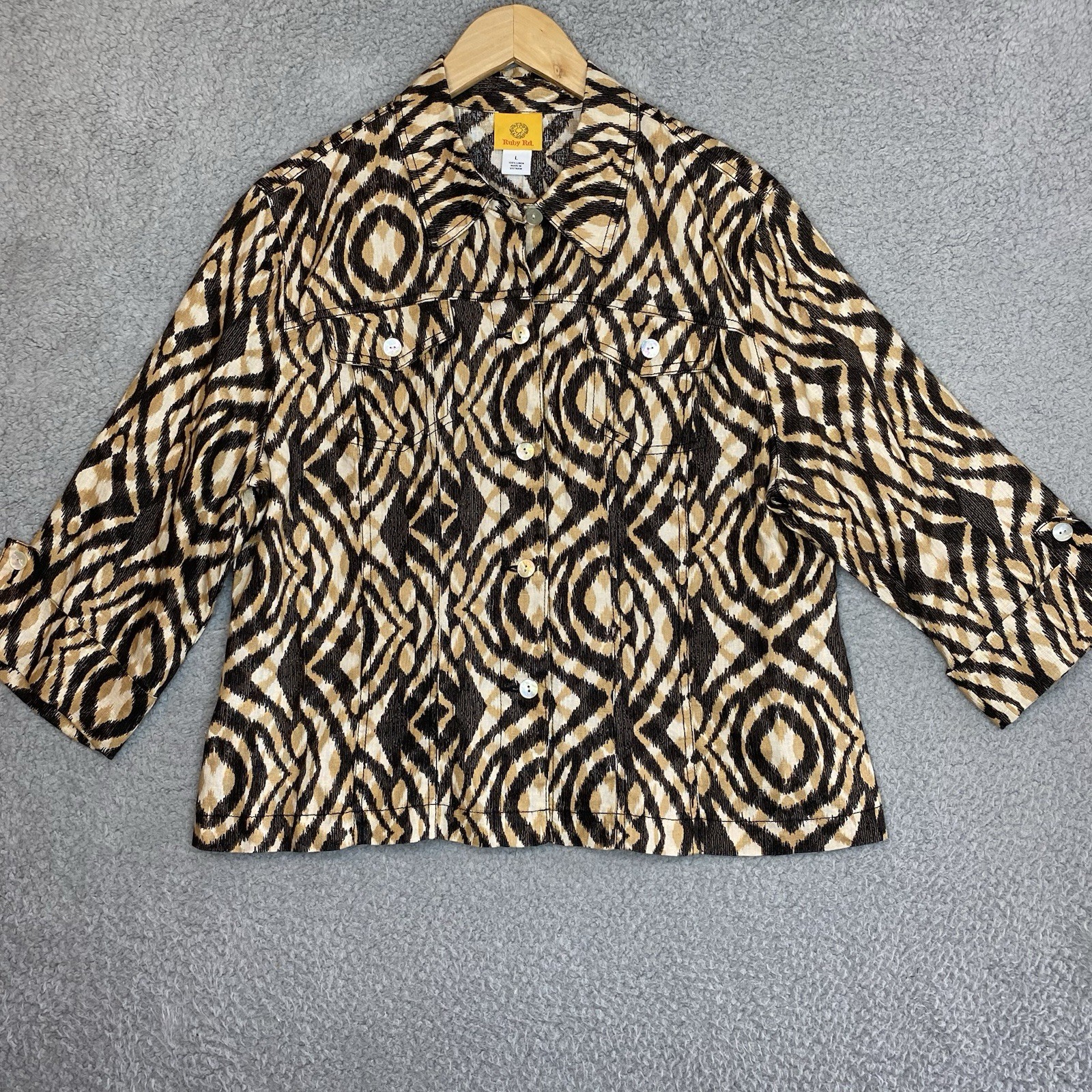 Ruby Red 100% Linen Jacket Large Lightweight Butt… - image 1