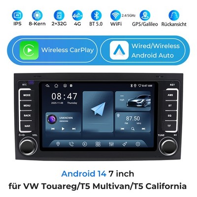 Autoradio für T5 Multivan V VW Touareg 7'' CarPlay DAB GPS Navi SWC+BT 8Kern 32GB