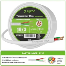 Syston 18/3 Thermostat HVAC Cable Wire 250ft 100% Copper 18 AWG 3 Conductors CMR