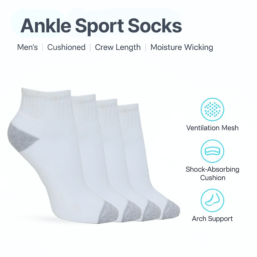 Mens Ankle Socks 10-13 Cotton Low Cut Athletic  Sports Solid Plain Socks 12 Pack-image