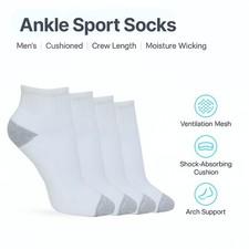 Mens Ankle Socks 10-13 Cotton Low Cut Athletic Sports Solid Plain Socks 12 Pack