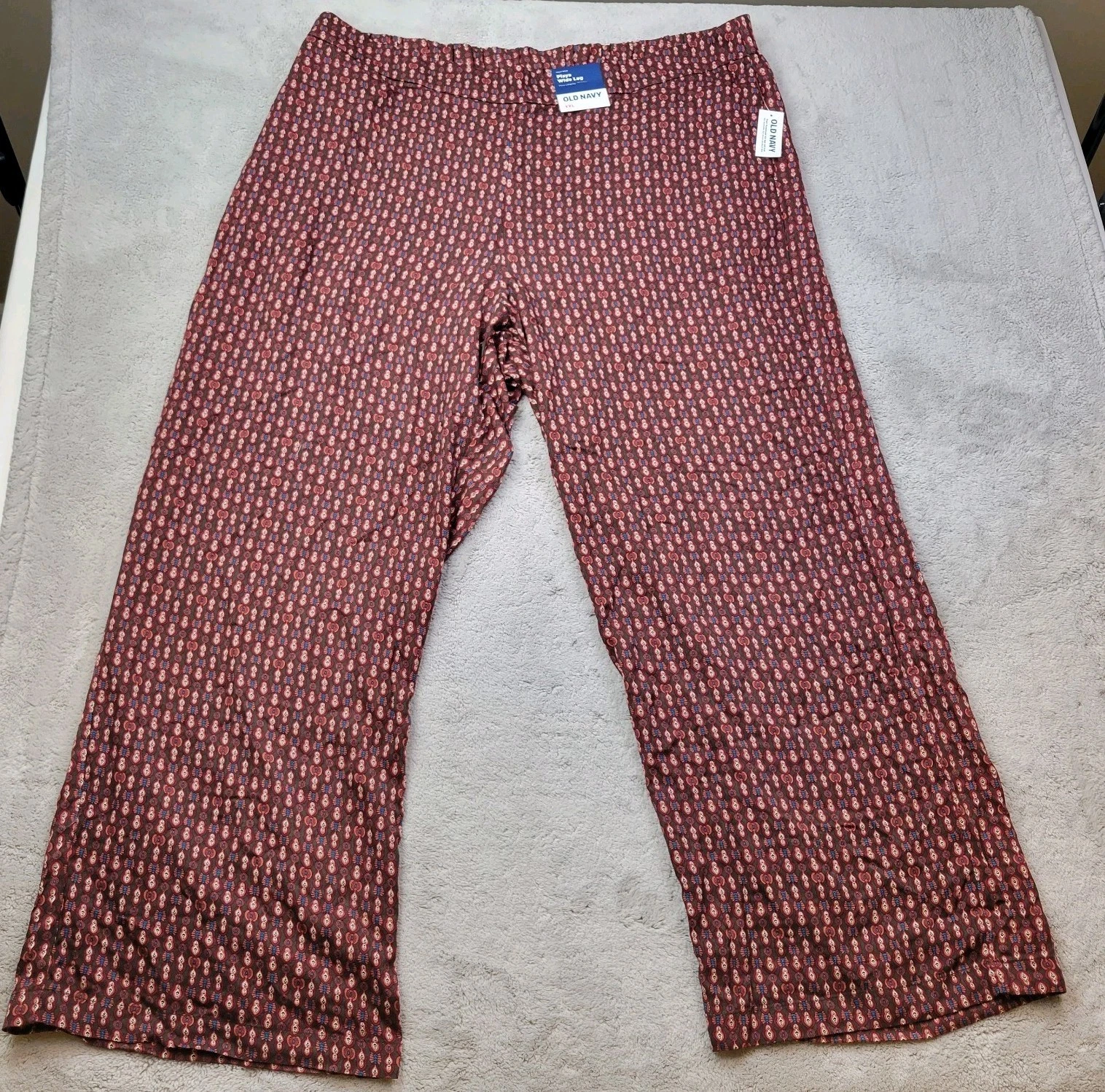 Old Navy Playa Wide Leg Pants Womens XXL Burgundy Geometric Full Length New