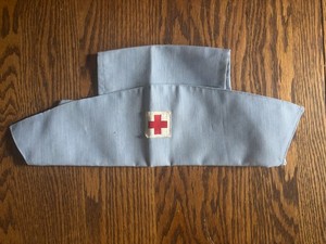 WWII Era Nurse Cap Hat Red Cross Aide Corps Light Blue 1940s Vintage Medical