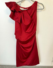 Monsoon Red Satin One Shoulder Bow Lined Cocktail Knee Length Dress UK 12