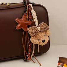 Brown Teddy Bear Plush Keychain Wrist Strap Bag Charm Key Ring
