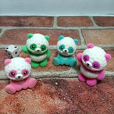 I Love Pandas Fuzzy Figures Topps 4 Count Pink Green Blue 