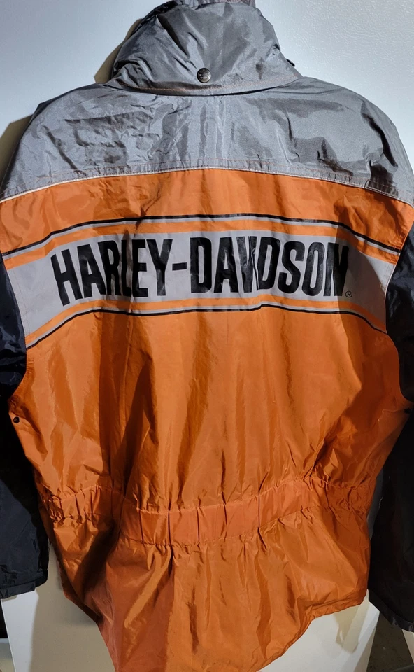 Harley Davidson Hooded Riding Jacket  Men's L Orange Black Reflective Full Zip - Image 3 of 4