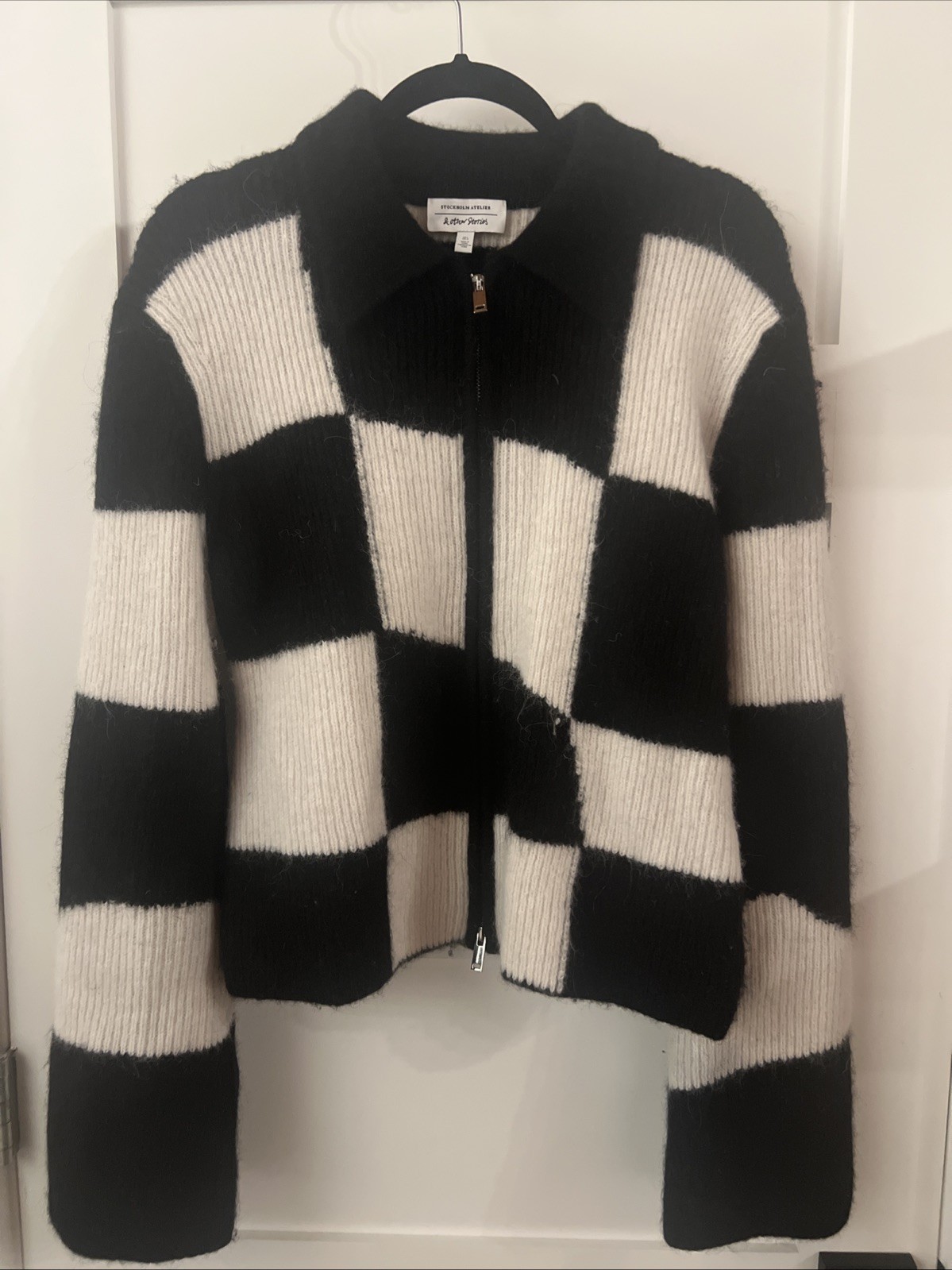 & Other Stories Sweater Large Zippered Collared Geometric Alpaca Wool Mix