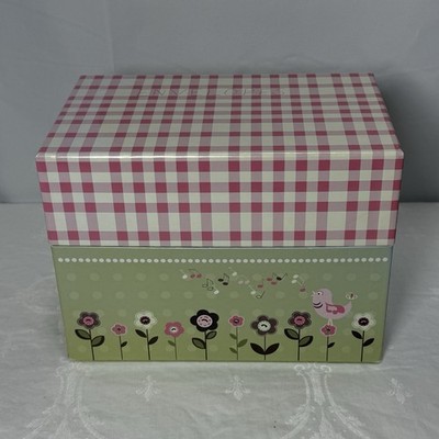 Decorative Floral Green and Pink Storage Box for Cards Spring Theme with Lid