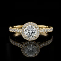 Round Moissanite Halo Engagement Ring 925 Sterling Silver Pave Band Promise Ring