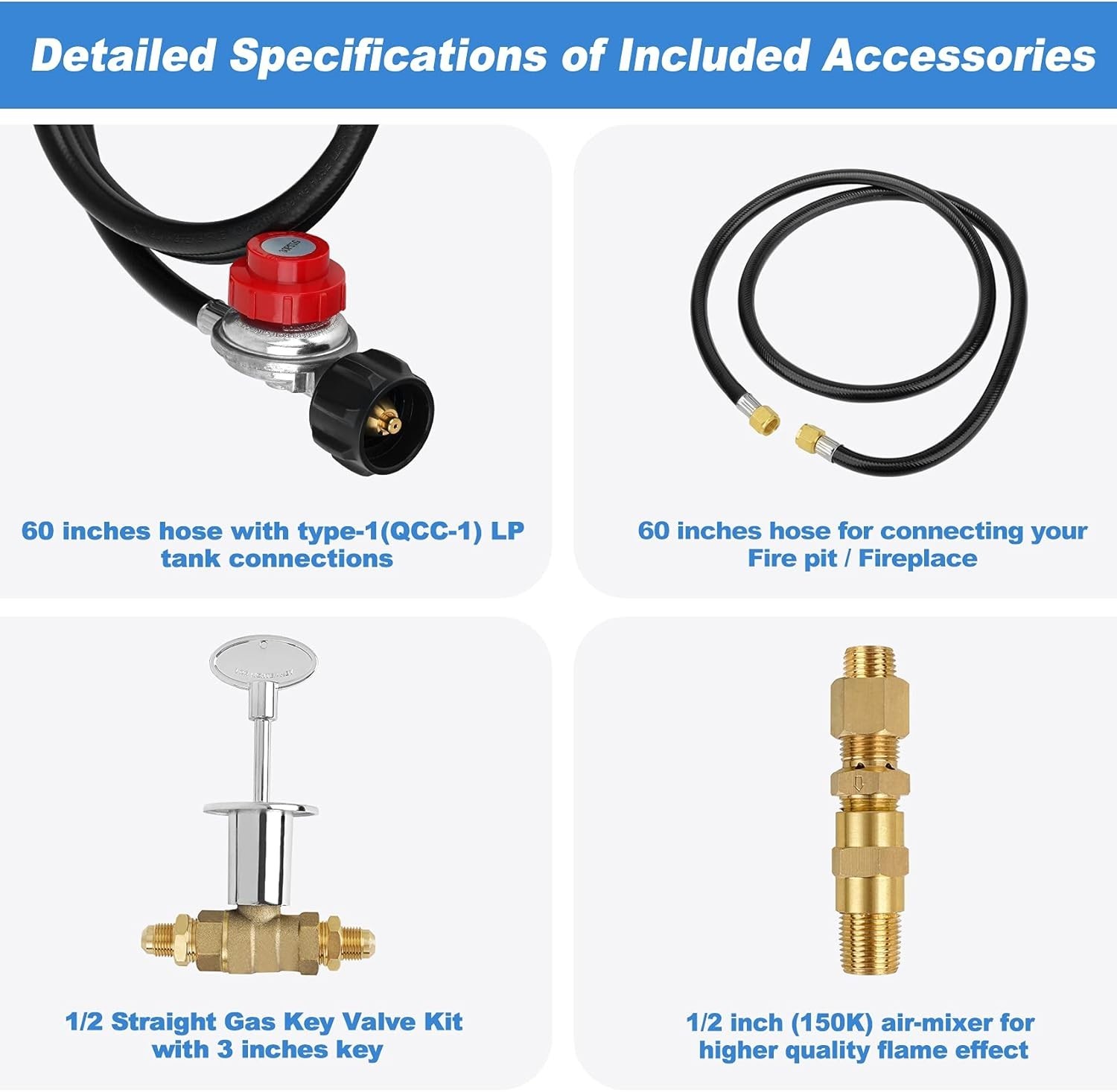 Skyflame LP Burner Connection Kit, Propane Fire Pit Replacement Parts with 1/2"