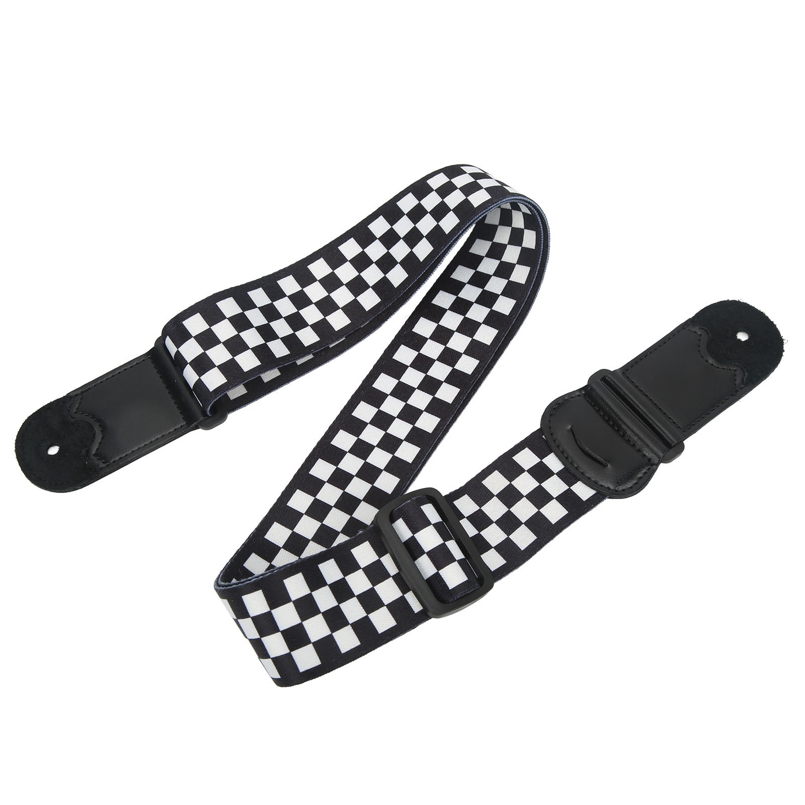 Guitar Strap Black And White Plaid Adjustable Strap With Picks Pocket For