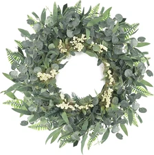 Eucalyptus Wreath, 21 Inch Artificial Wreaths for Front Door with Berries & Gree