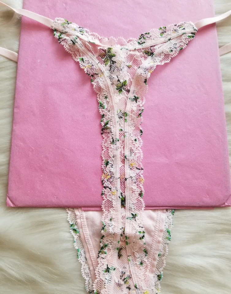VICTORIA'S SECRET LACE STRING THONG PANTY LARGE PUREST PINK FLORAL NWT - Image 2 of 4