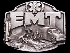 JB05168 VINTAGE 1990  EMERGENCY MEDICAL TECHNICIAN  EMT PEWTER BELT BUCKLE