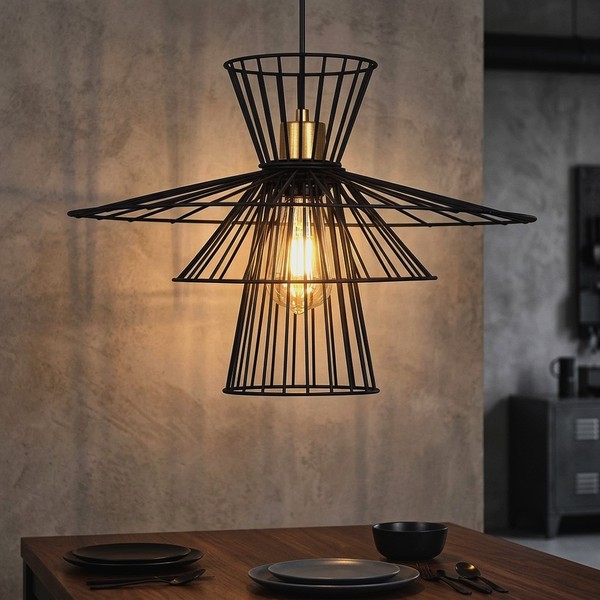 HäNgeleuchte Pendelleuchte Esstischlampe Metalldraht Schwarz Gitter E27 Retro-image