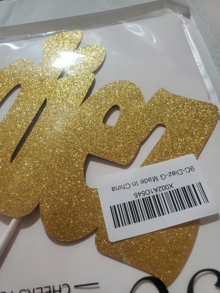 Premium Cake Topper Top Party Glitter Sparkle Diez Gold Spanish 10