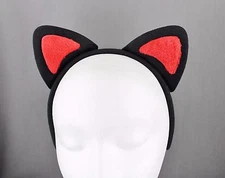 Black Red soft faux fur furry cat kitten ears headband hair band costume