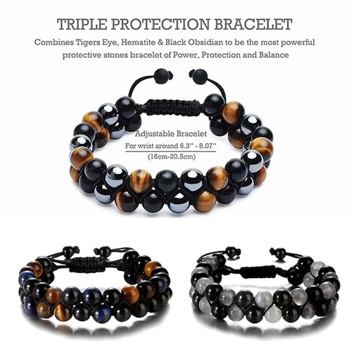 Men Women 8mm Natural Stone Braided Double-layer Bracelets Adjustable Jewelry - Picture 12 of 42