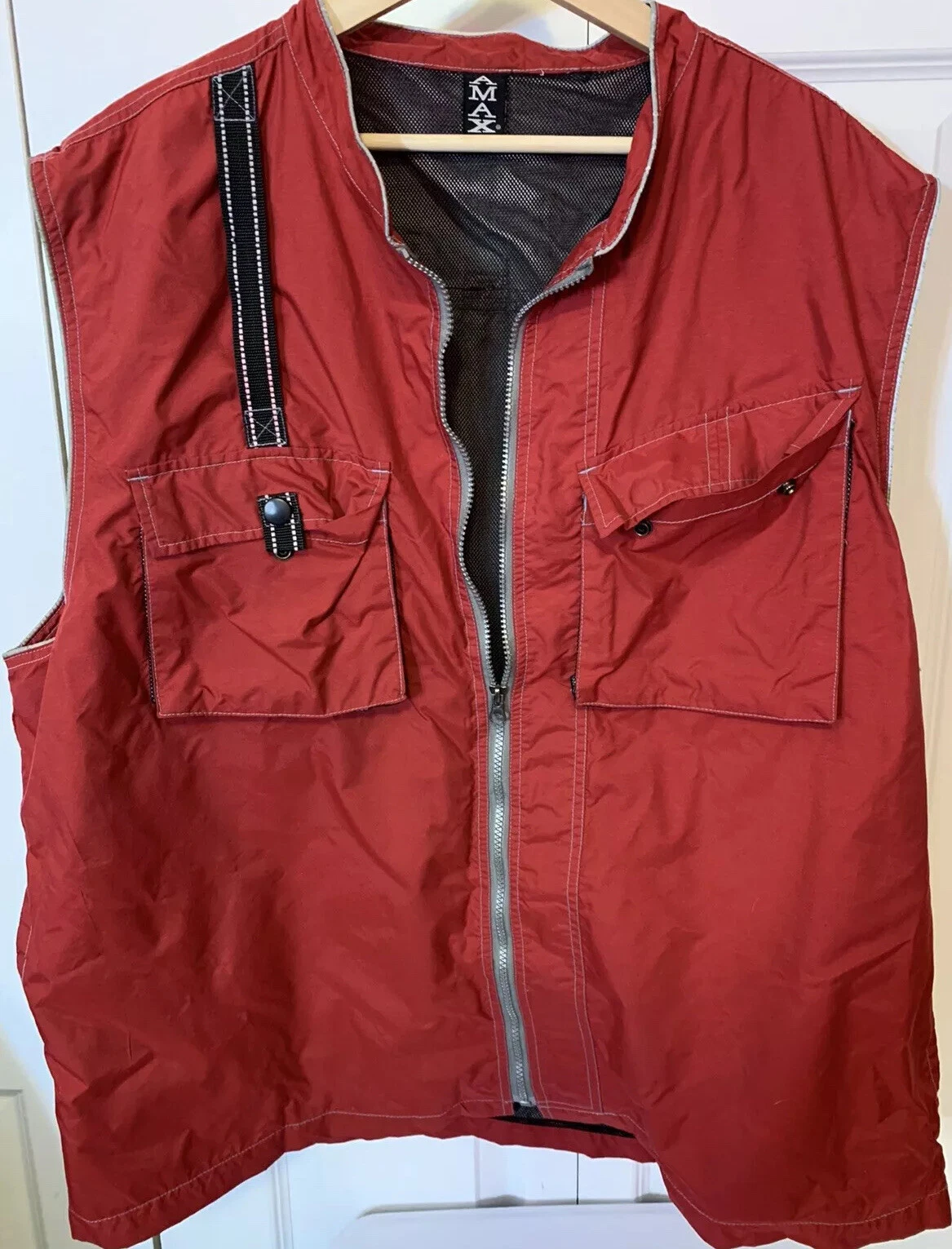 AMAX Mens Sz XXL Full Zip Front Nylon Vest Red Cargo Pockets