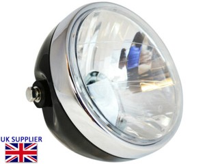 Motorbike Headlight Black Metal 6.5 inch 12V LED Project Retro Cafe Racer Streetfighter