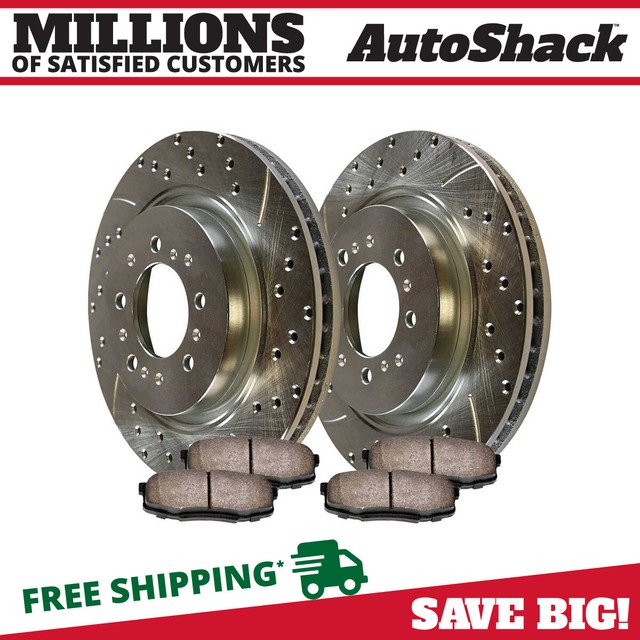 Rear Drilled Slotted Rotors and Ceramic Pads for 2007-2017 Toyota