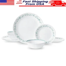 12-Piece Dinnerware Set W/ Plates Bowls Microwave Dishwasher Safe Durable New
