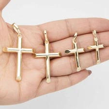 Shiny Cross Pendant Real 10K Yellow Gold - All Sizes