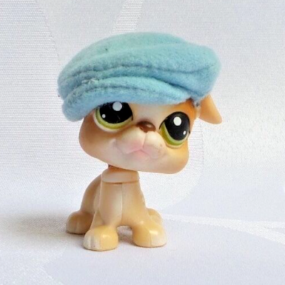 Figurine Littlest Pet Shop (LPS) Chien Boxer Beige Yeux Verts N°235 - Occasion
