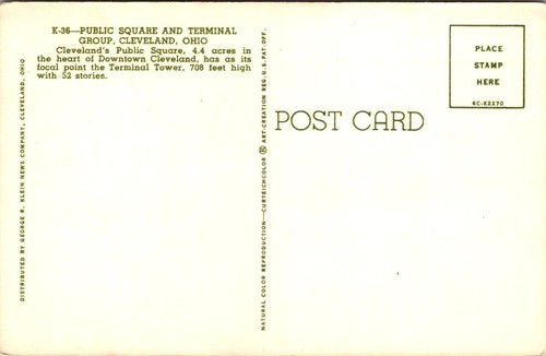 TERMINAL TOWER Cleveland, Ohio OH Postcard - Picture 2 of 2