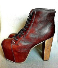 ATEMBERAUBENDE Jeffrey Campbell ikonische LITA Plateau LEDER Schnürstiefel 37 UK 4