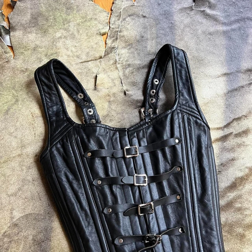 80s 90s vintage goth leather bucket boned coreset with garter belt size M - Image 2 of 4