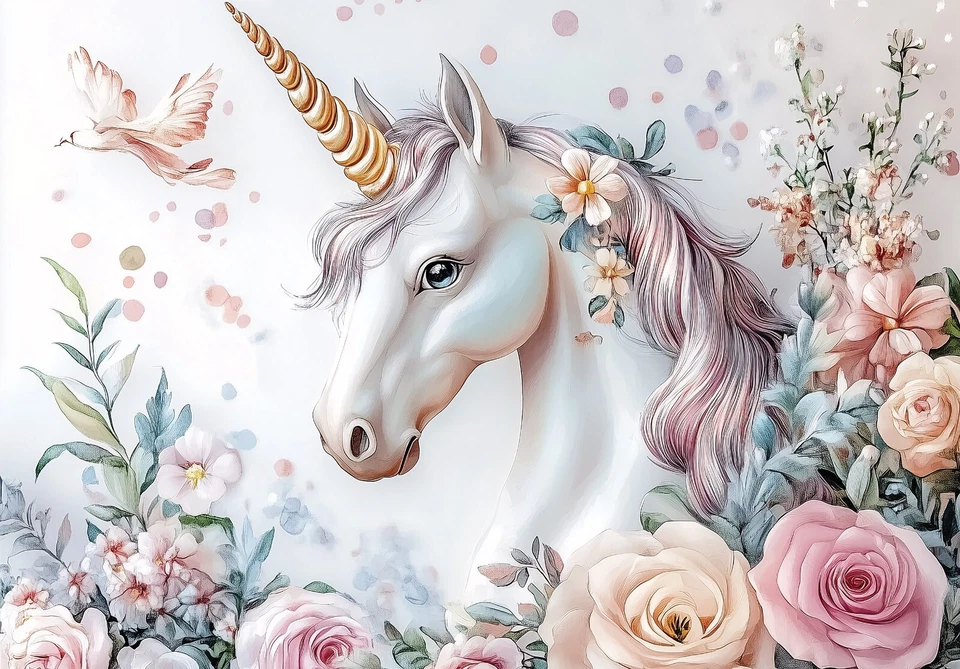 Fototapete Kinderzimmer Einhorn Rosa Märchen VLIES TAPETE XXL + KLEISTER 298 - Bild 2 von 4