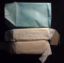 1950's Modess Belted Feminine Napkins - 2 Pads Empty Box And Wrapping!