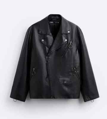 NWT $229 Zara Oversized Sheep Leather Biker Jacket L | eBay