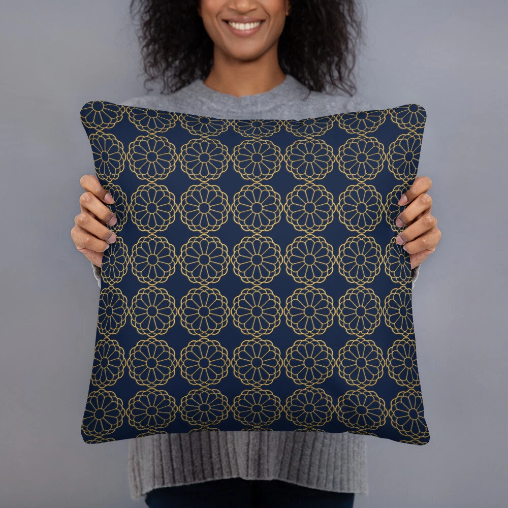 Peonies Yellow Navy Pillow