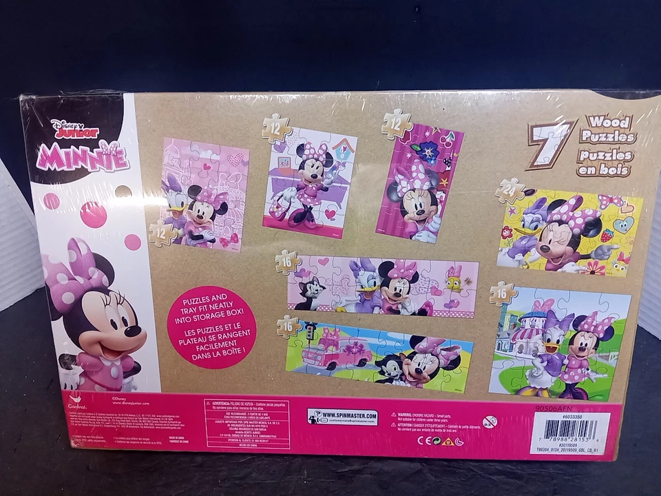 ❤️ (JUEGO DE 7 PUZZLES) Rompecabezas Disney Junior Minnie Mouse - Con Caja de Almacenamiento de Madera - NUEVO Foto 2 de 4