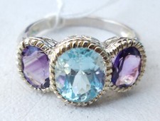 Stunning Vintage Sterling Silver  Natural Topaz  Amethyst Ring Size US 9
