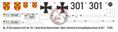 Peddinghaus 1/35 Leopard 1A5 Tank Markings from PzBtl. 94 Munster-Handorf 2461