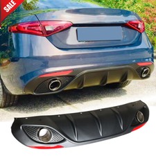 For Alfa Romeo Giulia Base Rear Bumper Diffuser Lip Exhaust Tips & Red Reflector
