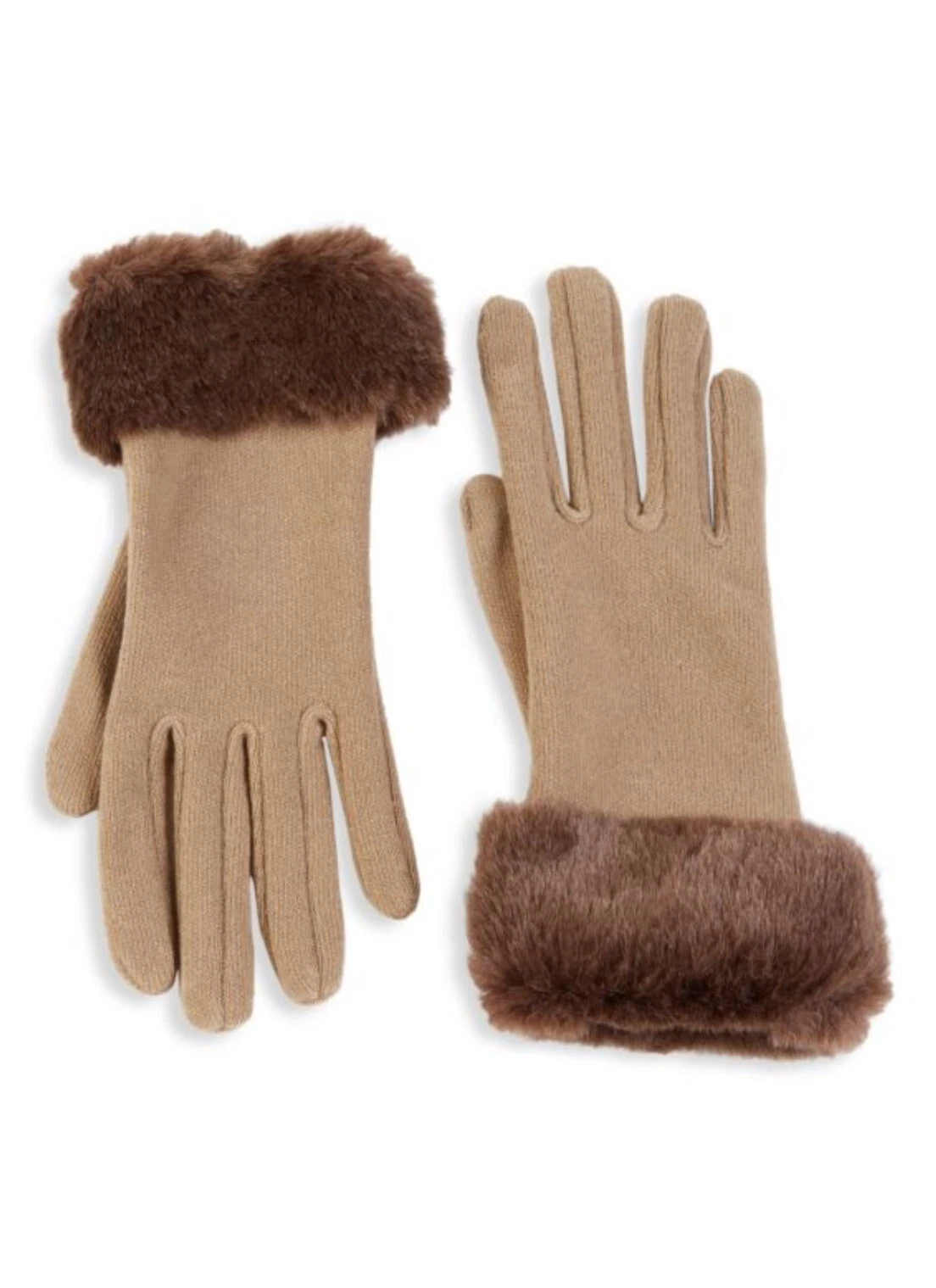 PORTOLANO Faux Fur-Trim Gloves Tan/Beige & Brown Faux Fur New