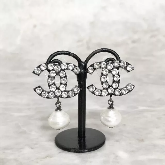 Chanel Large Black and Silver Drop Earrings