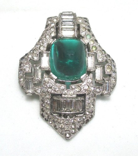 "Clip de vestir vintage TRIFARI KTF con pedrería/vidrio 17,7 gramos 1 3/4"" lote 48v5"