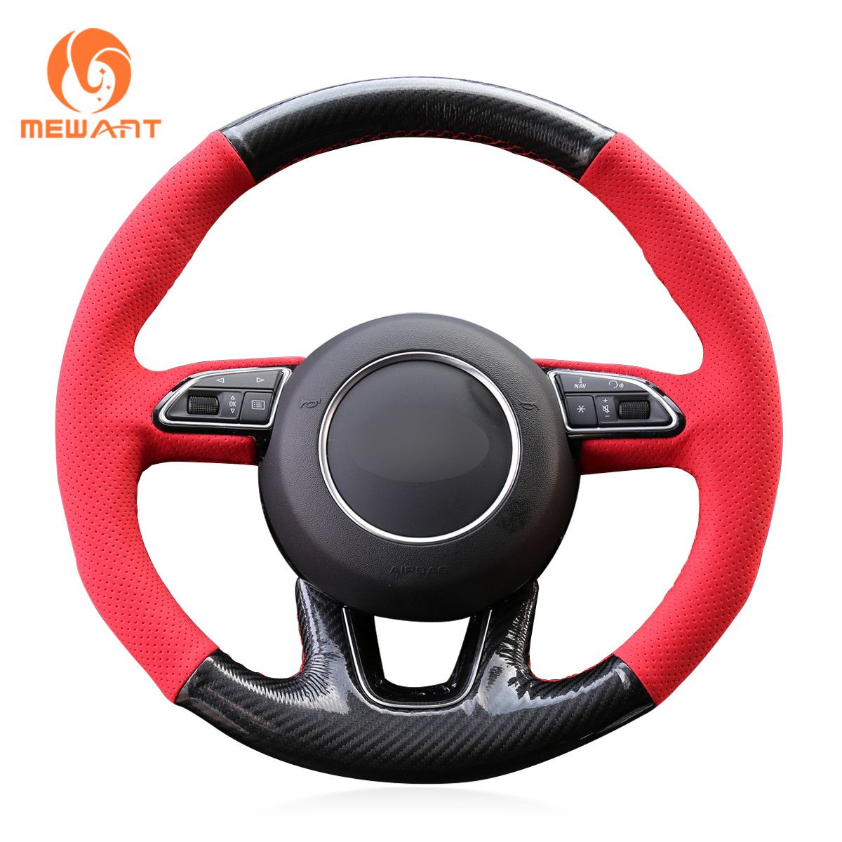 Carbon Fiber Leather Car Steering Wheel Cover Wrap for Audi Q3 Q5 2013