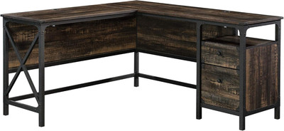 Steel River Corner Desk with File Storage, Industrial Desk, L-Desks - Carbon Oak