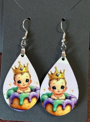 KING CAKE BABY EARRINGS NEW Mardi Gras