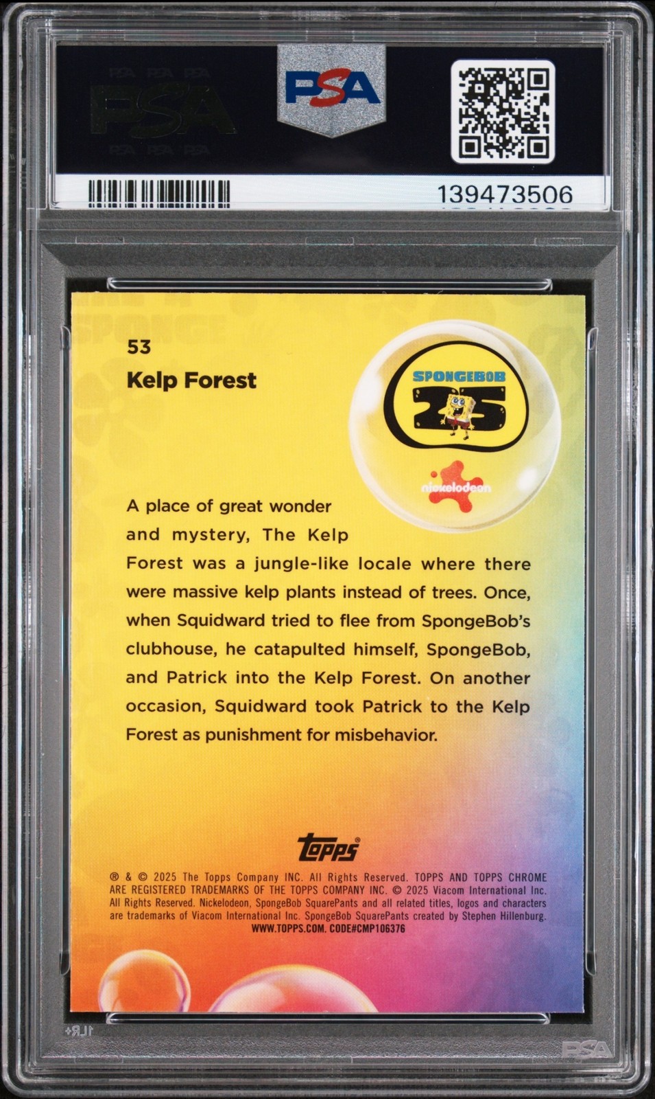 2025 Topps Chrome SpongeBob SquarePants Kelp Forest FlowerCloudFractor /75 PSA 9 view 2