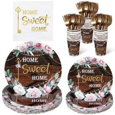120 Pcs Housewarming Party Tableware Home Sweet Home Plates and Napkins Dispo...
